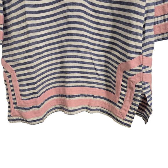 STS Sail to Sable Striped Tunic Top Navy Pink Trim Preppy 3/4 Sleeve Sz 4 - Picture 6 of 7